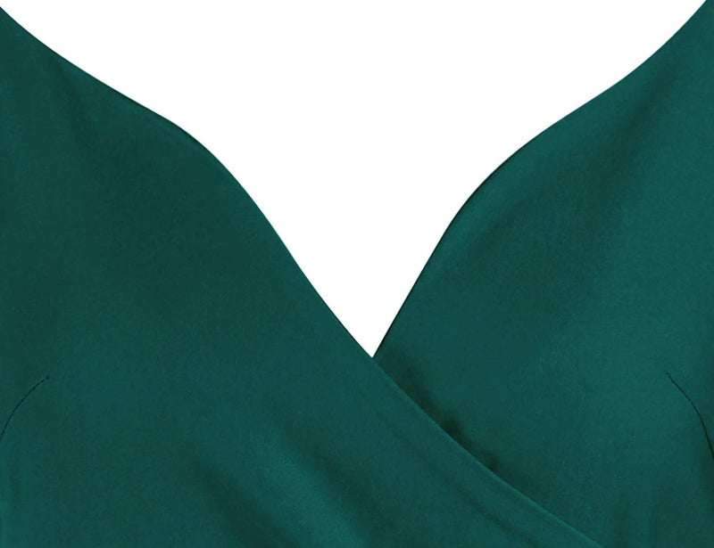 MUXXN Ladies Dark Green Wrap Deep V-Neck Ruched Bandage Sheath Midi Prom Dress (Dark Green L) - Image 5